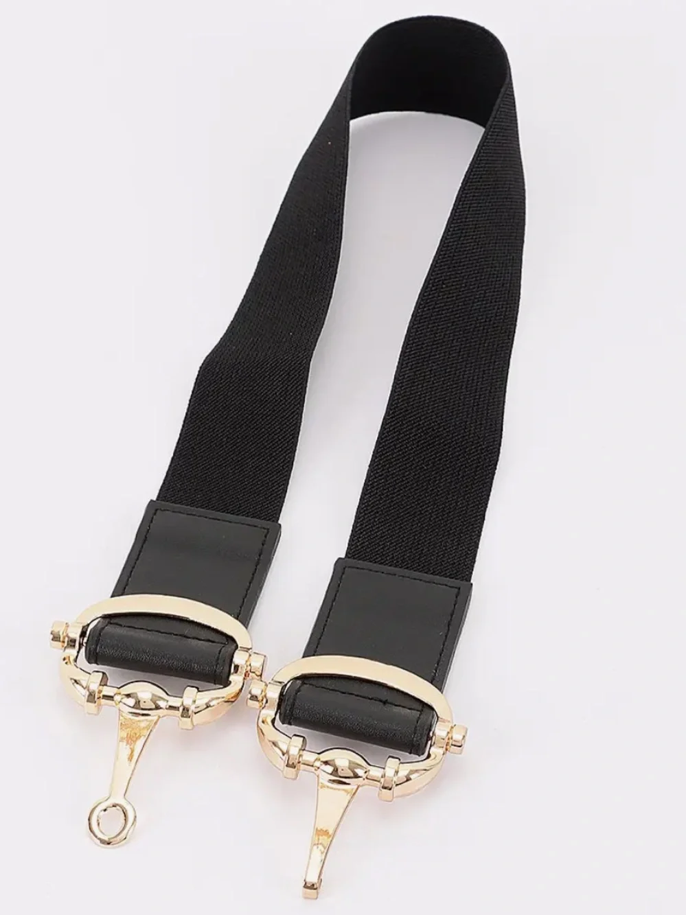 Gold Horsebit Black Elastic Waist Belt - Women's Accessory